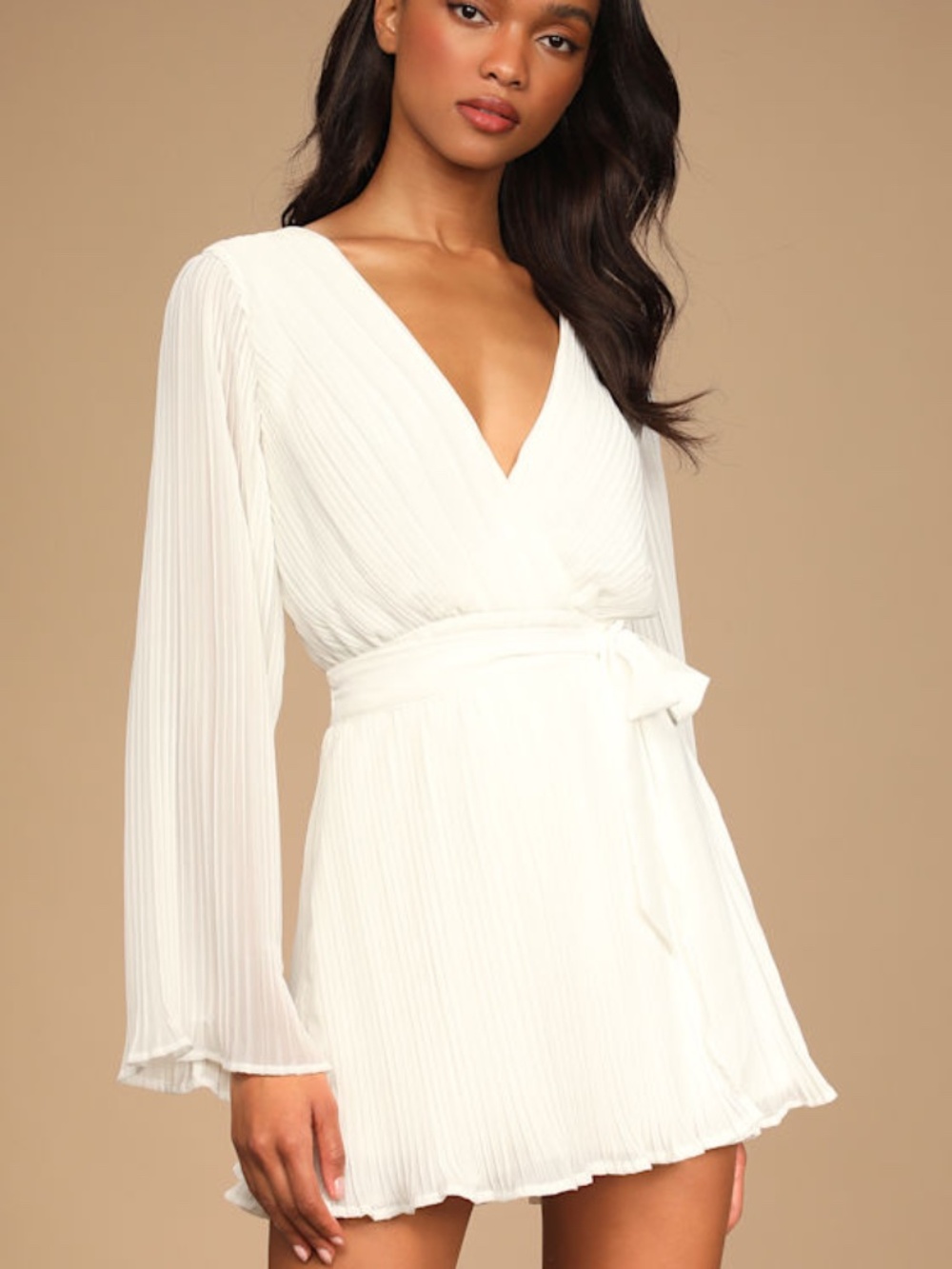 Lulus Embrace Your Beauty Ivory Pleated Long Sleeve Skort Romper White - Size M